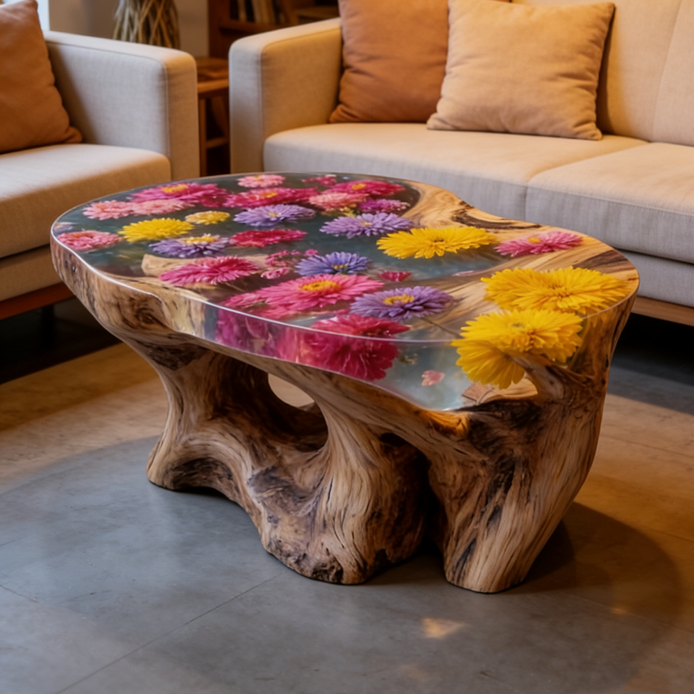 Resin Art Coffee Table - mnCustom Handmade Luxury Natural Live Edge