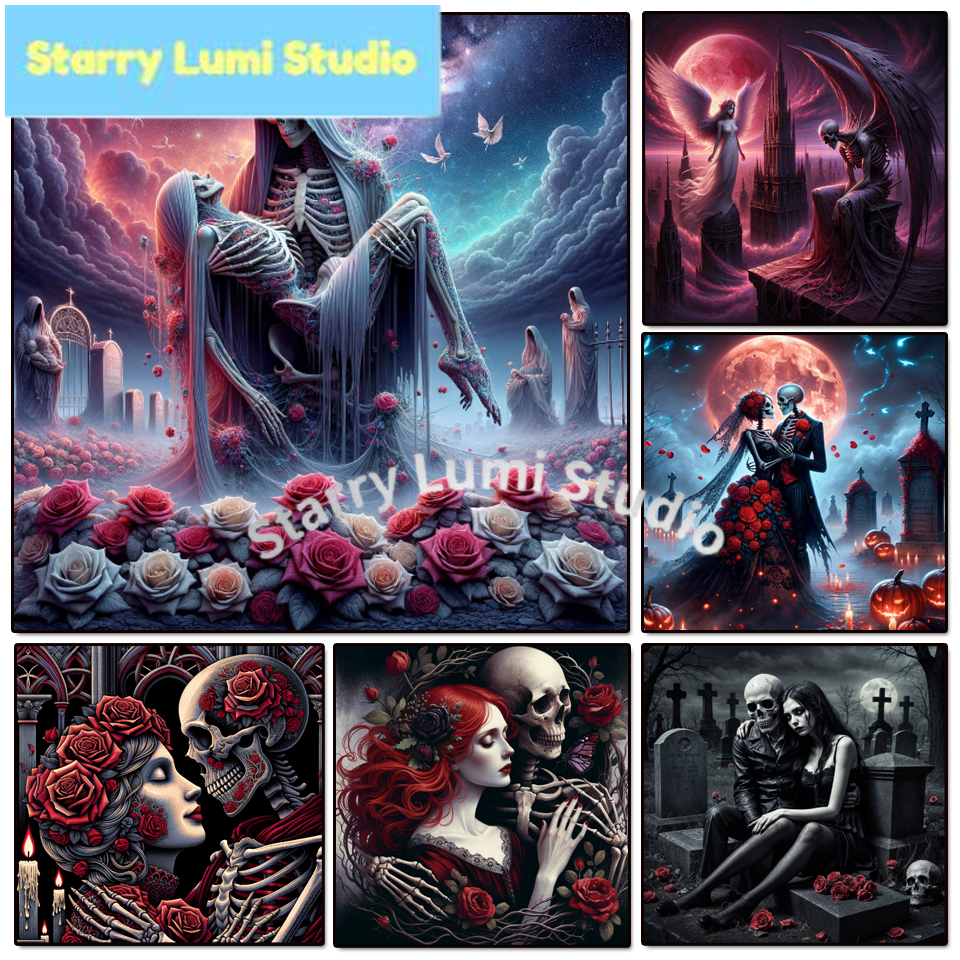 Resin Art With Rose - 5D Diamond Painting Gothic Lady Skeleton